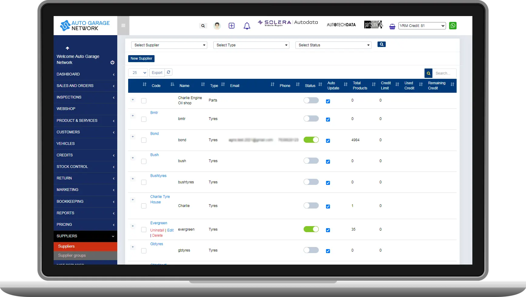 tyres suppliers stock and api integrations